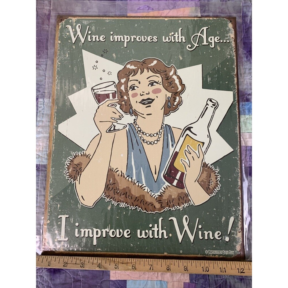 Wine Improves With Age Tin Sign Wall Decor 12.5x16 Metal Sign Bar Home shop - Picture 2 of 3
